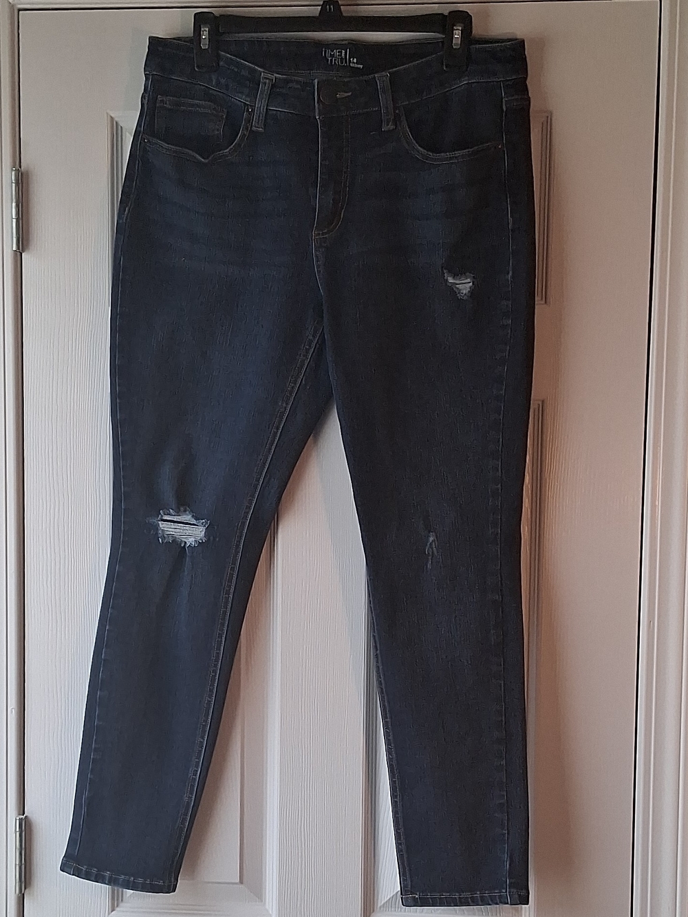 Time and Tru Women's Dark Indigo Distressed Skinny Jeans